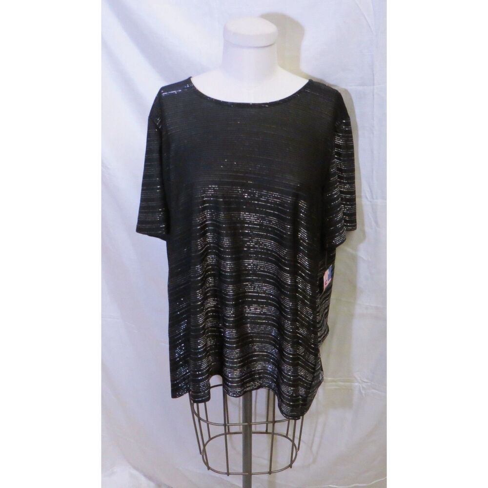 Bonworth ~ Black Top With Silver Thread Sheer Short Sleeve Size M ~NWT~